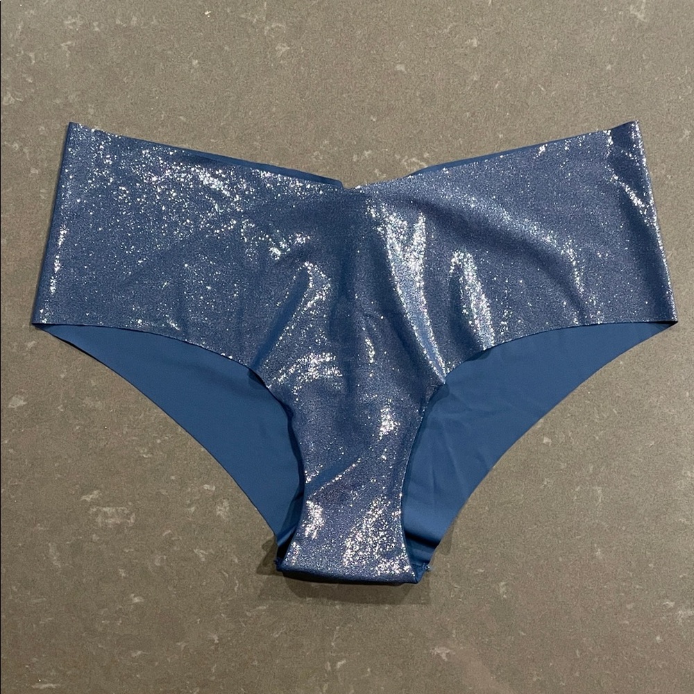 Victoria's Secret Blue Foil No Show Cheeky Panty Underwear Large NWT